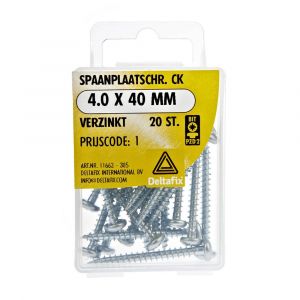 Deltafix spaanplaatschroef cilinderkop kruiskop verzinkt 4.0x40 mm blister 20 stuks 11663