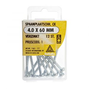 Deltafix spaanplaatschroef cilinderkop kruiskop verzinkt 4.0x60 mm blister 12 stuks 11665