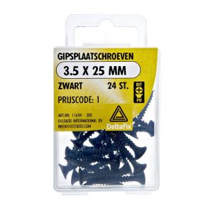 Deltafix gipsplaatschroef zwart 3.5x25 mm blister 24 stuks 11694