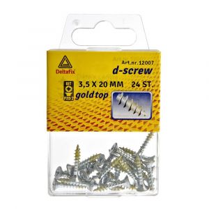 D-Screw Gold-Top spaanplaatschroef platkop kruiskop met smeerfilm verzinkt 3.5x20 mm blister 24 stuks 12007