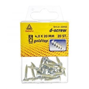 D-Screw Gold-Top spaanplaatschroef platkop kruiskop met smeerfilm verzinkt 4.0x20 mm blister 20 stuks 12012