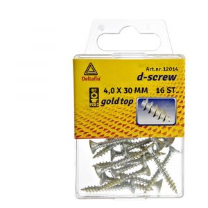 D-Screw Gold-Top spaanplaatschroef platkop kruiskop met smeerfilm verzinkt 4.0x30 mm blister 16 stuks 12014