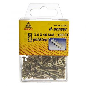 D-Screw Gold-Top spaanplaatschroef platkop kruiskop met smeerfilm verzinkt 3.0x16 mm blister 190 stuks 12047