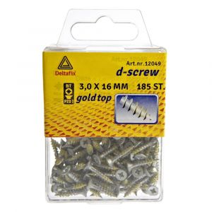 D-Screw Gold-Top spaanplaatschroef platkop kruiskop met smeerfilm verzinkt 3.0x16 mm blister 185 stuks 12049