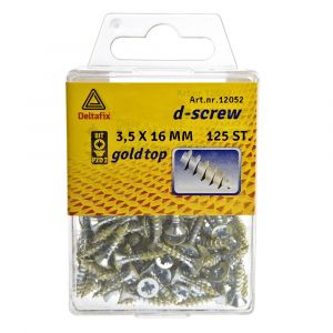 D-Screw Gold-Top spaanplaatschroef platkop kruiskop met smeerfilm verzinkt 3.5x16 mm blister 125 stuks 12052