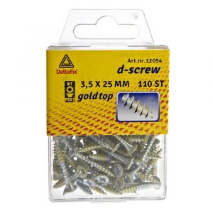 D-Screw Gold-Top spaanplaatschroef platkop kruiskop met smeerfilm verzinkt 3.5x25 mm blister 110 stuks 12054