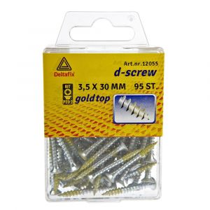 D-Screw Gold-Top spaanplaatschroef platkop kruiskop met smeerfilm verzinkt 3.5x30 mm blister 95 stuks 12055