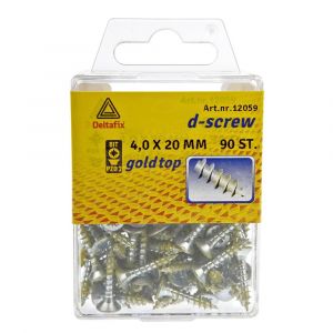 D-Screw Gold-Top spaanplaatschroef platkop kruiskop met smeerfilm verzinkt 4.0x20 mm blister 90 stuks 12059