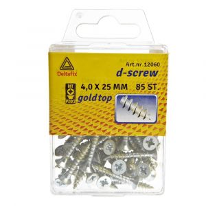 D-Screw Gold-Top spaanplaatschroef platkop kruiskop met smeerfilm verzinkt 4.0x25 mm blister 85 stuks 12060