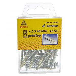 D-Screw Gold-Top spaanplaatschroef platkop kruiskop met smeerfilm verzinkt 4.5x40 mm blister 42 stuks 12064