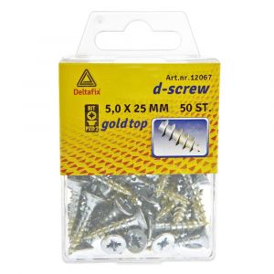 D-Screw Gold-Top spaanplaatschroef platkop kruiskop met smeerfilm verzinkt 5.0x25 mm blister 50 stuks 12067