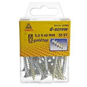 D-Screw Gold-Top spaanplaatschroef platkop kruiskop met smeerfilm verzinkt 5.0x40 mm blister 35 stuks 12069