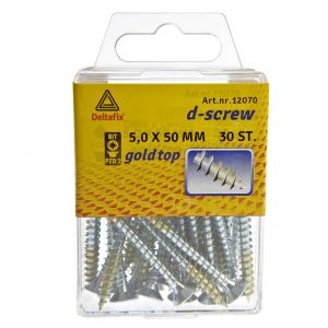 D-Screw Gold-Top spaanplaatschroef platkop kruiskop met smeerfilm verzinkt 5.0x50 mm blister 30 stuks 12070