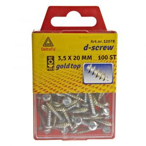 D-Screw Gold-Top spaanplaatschroef cilinderkop kruiskop met smeerfilm verzinkt 3.5x20 mm blister 100 stuks 12078