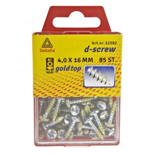 D-Screw Gold-Top spaanplaatschroef cilinderkop kruiskop met smeerfilm verzinkt 4.0x16 mm blister 85 stuks 12082