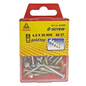 D-Screw Gold-Top spaanplaatschroef cilinderkop kruiskop met smeerfilm verzinkt 4.0x30 mm blister 60 stuks 12085