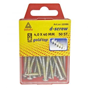 D-Screw Gold-Top spaanplaatschroef cilinderkop kruiskop met smeerfilm verzinkt 4.0x40 mm blister 50 stuks 12086