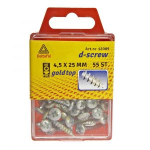 D-Screw Gold-Top spaanplaatschroef cilinderkop kruiskop met smeerfilm verzinkt 4.5x25 mm blister 55 stuks 12089