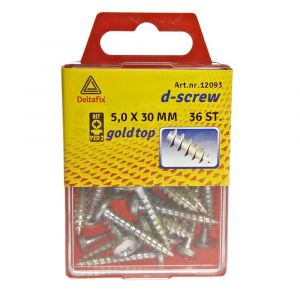 D-Screw Gold-Top spaanplaatschroef cilinderkop kruiskop met smeerfilm verzinkt 5.0x30 mm blister 36 stuks 12093