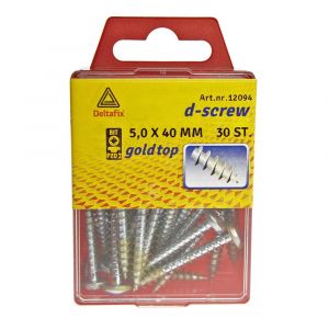 D-Screw Gold-Top spaanplaatschroef cilinderkop kruiskop met smeerfilm verzinkt 5.0x40 mm blister 30 stuks 12094