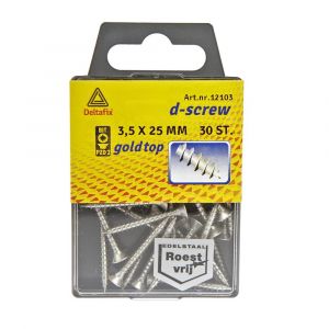 D-Screw Gold-Top spaanplaatschroef platkop kruiskop met smeerfilm RVS A2 3.5x25 mm blister 30 stuks 12103