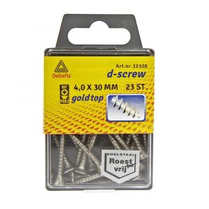 D-Screw Gold-Top spaanplaatschroef platkop kruiskop met smeerfilm RVS A2 4.0x30 mm blister 23 stuks 12108