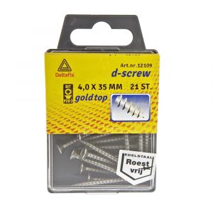 D-Screw Gold-Top spaanplaatschroef platkop kruiskop met smeerfilm RVS A2 4.0x35 mm blister 21 stuks 12109