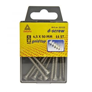 D-Screw Gold-Top spaanplaatschroef platkop kruiskop met smeerfilm RVS A2 4.5x50 mm blister 11 stuks 12111