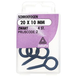 Deltafix schroefoog standaard zwart 20x10 mm blister 4 stuks 12231