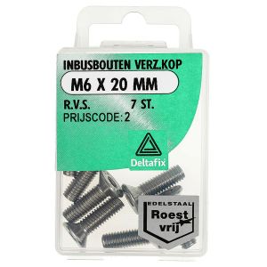 Deltafix inbusbout platkop RVS A2 M6x20 mm DIN 7991 blister 7 stuks 12256