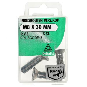 Deltafix inbusbout platkop RVS A2 M8x30 mm DIN 7991 blister 3 stuks 12267