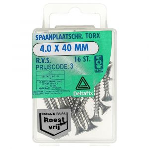 Deltafix spaanplaatschroef platkop Torx RVS A2 4.0x25 mm blister 22 stuks 12460