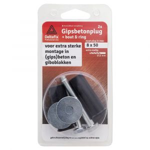 Deltafix gipsbetonplug rubber 8x50x18 mm 2 sets 23381