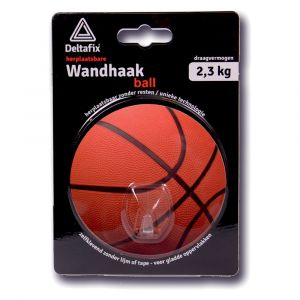 Deltafix wandhaak voor handdoek zelfklevend herplaatsbaar basketbal 100 mm rond maximaal 2,3 kg 24517