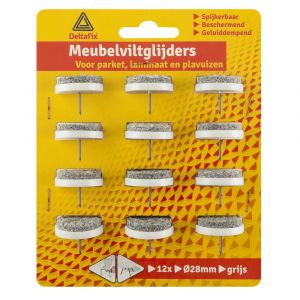 Deltafix viltglijder met nagel grijs vilt houder lichtgrijs grijs 28 mm verpakking 12 stuks 4642