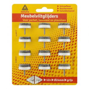 Deltafix viltglijder met schroef grijs vilt houder lichtgrijs grijs 24 mm verpakking 12 stuks 4647