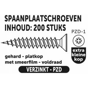 Private-Label spaanplaatschroef platkop-kruiskop-extra kleine kop verzinkt 3.0x12 mm doos 200 stuks 52020