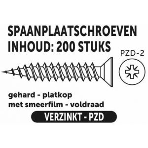 Private-Label spaanplaatschroef platkop-kruiskop verzinkt 3.5x13 mm doos 200 stuks 52052