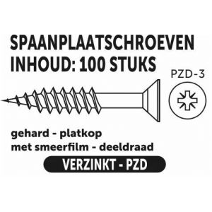 Private-Label spaanplaatschroef platkop-kruiskop verzinkt 6.0x100/60 mm doos 100 stuks 52183