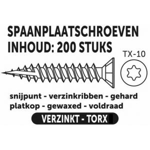 Private-Label spaanplaatschroef platkop Torx met nibs type 17 snijpunt verzinkt 3.0x16 mm doos 200 stuks 52302