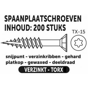 Private-Label spaanplaatschroef platkop Torx met nibs type 17 snijpunt verzinkt 3.5x40/24 mm doos 200 stuks 52315