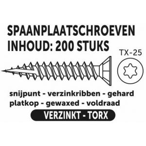 Private-Label spaanplaatschroef platkop Torx met nibs type 17 snijpunt verzinkt 5.0x20 mm doos 200 stuks 52352