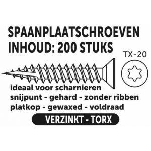 Private-Label spaanplaatschroef platkop-torx-zonder nibs-voor scharnier-type 17 snijpunt verzinkt 4.0x40 mm doos 200 stuks 52385