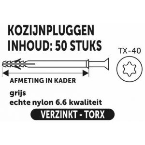 Private-Label kozijnplug grijs 10x80 mm doos 50 stuks 52549