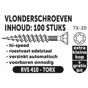 Private-Label vlonderschroef hi-speed Torx RVS 410 4.5x30 mm doos 100 stuks 52816