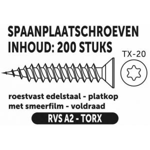 Private-Label spaanplaatschroef platkop-torx RVS A2 4.0x30 mm doos 200 stuks 52845