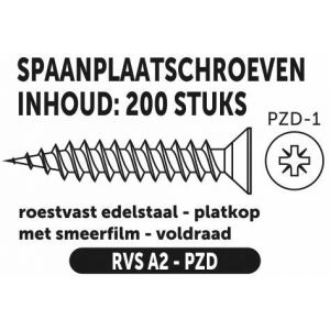 Private-Label spaanplaatschroef platkop-kruiskop RVS A2 3.0x16 mm doos 200 stuks 52900