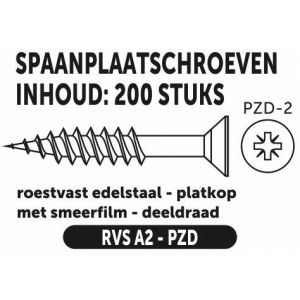 Private-Label spaanplaatschroef platkop-kruiskop RVS A2 5.0x70/42 mm doos 200 stuks 52985