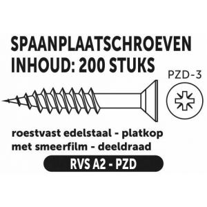 Private-Label spaanplaatschroef platkop-kruiskop RVS A2 6.0x80/48 mm doos 200 stuks 52988