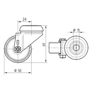 Tente zwenkwiel met gat grijs 50 mm maximaal 40 kg 56048